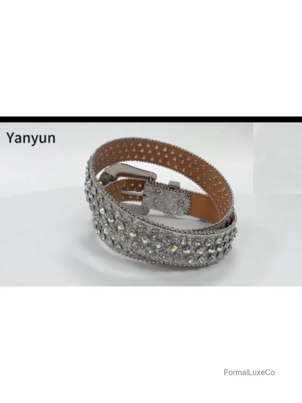 Studded Rhinestone Belt Bling Diamond Design Faux Leather Dressy Belt